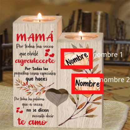 A mi madre-Candelero de madera de dos piezas sin candela 2 nombres personalizados