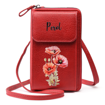 Cartera, billetera con 1 nombre y 1 flor de nacimiento personalizados monedero clásico para mujer-Jessemade ES