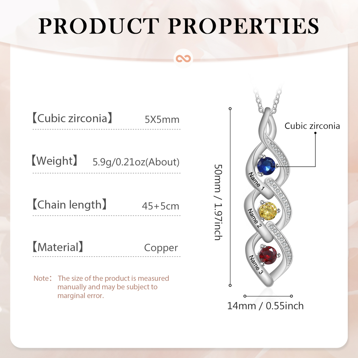 Collar DNA con 2-4 nombres personalizados y 2-4 piedras de nacimiento-Jessemade ES