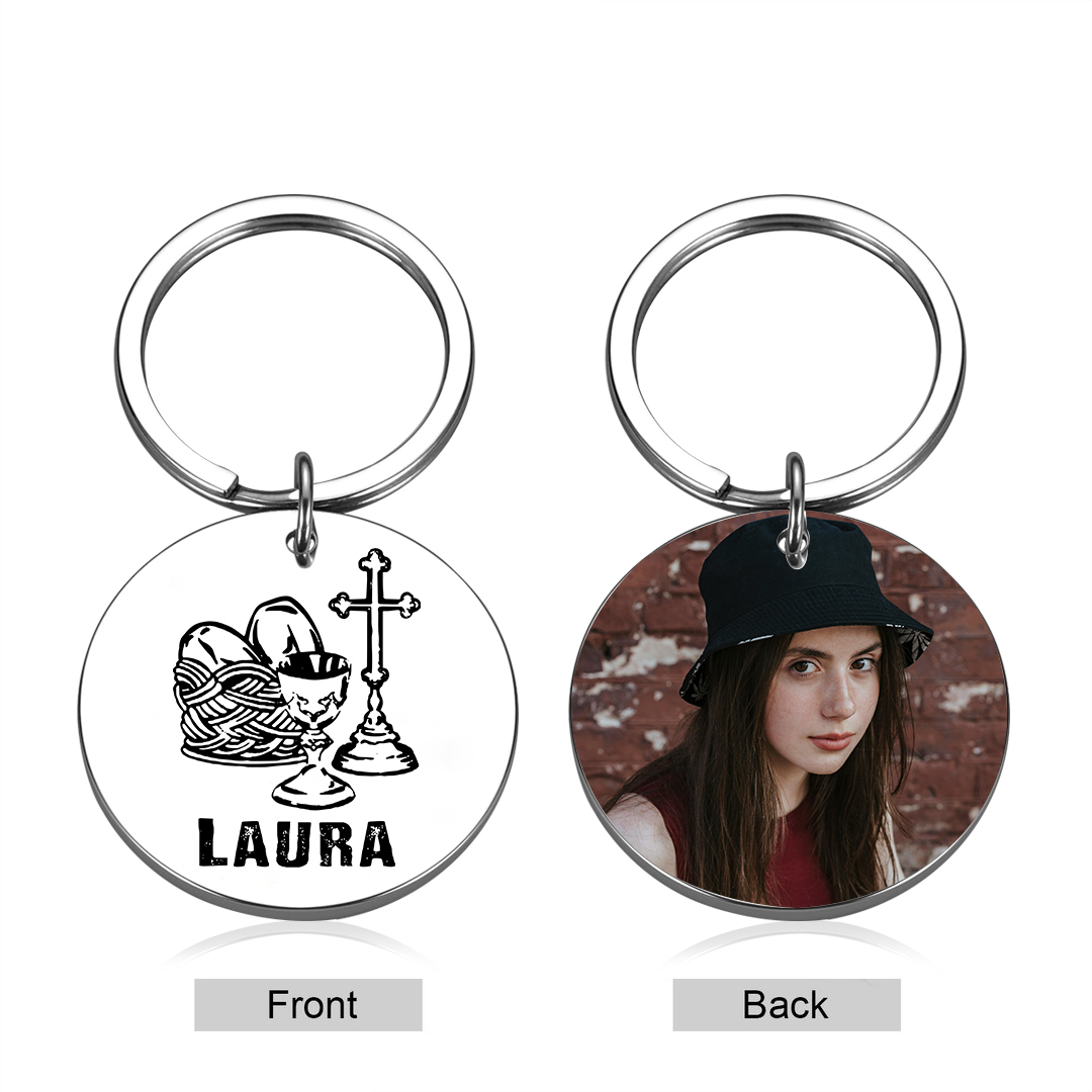 Comunión-Llavero con icono de comunión 1 foto y 1 nombre personalizados-Jessemade ES