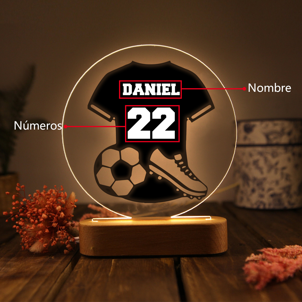 Lámpara Ilusión 3D Luz de Noche LED Fútbol con Nombre y Número Personalizados-Jessemade ES