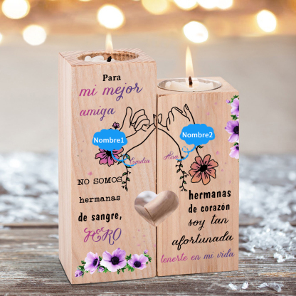 Candelero para amiga de madera de dos piezas sin candela con nombres personalizados-Jessemade ES