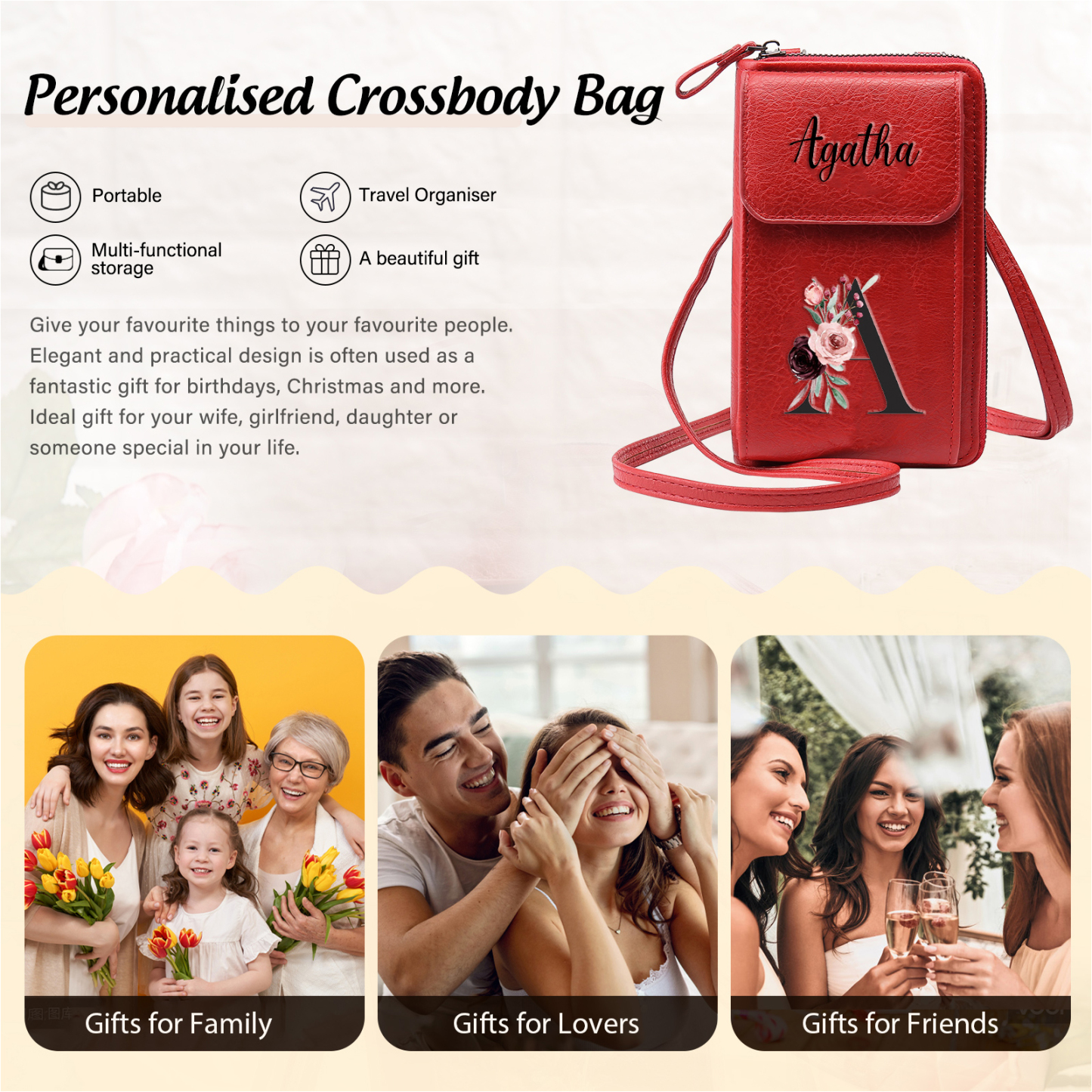 Cartera, billetera con 1 nombre y 1 letra personalizados monedero clásico para mujer-Jessemade ES