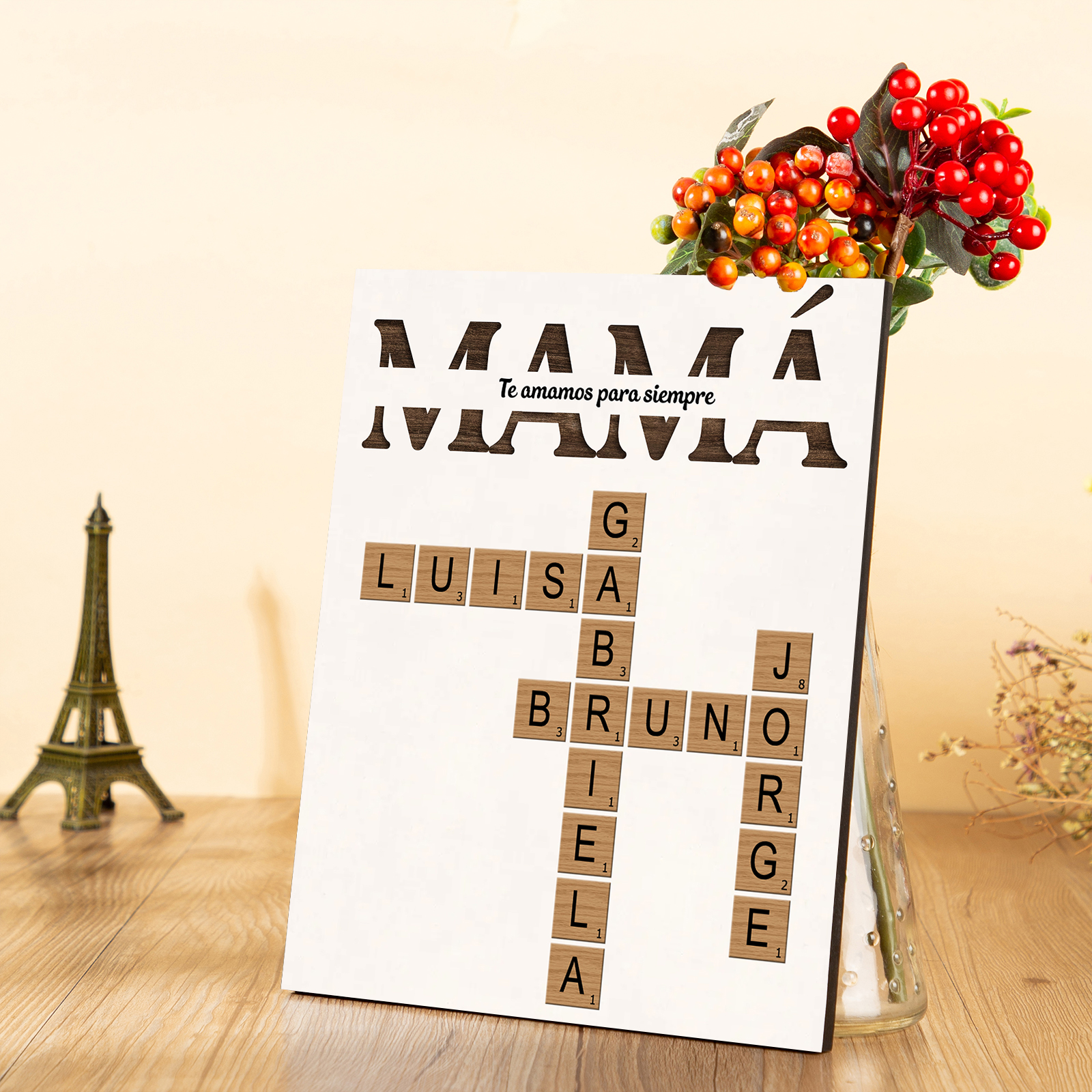 A mi mamá-Lámina crucigrama marco de madera personalizado con 1-12 nombres y 1 texto | Jessemade
