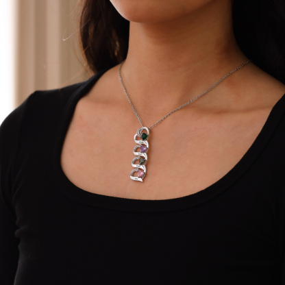 Collar de corazones con 2-5 nombres personalizados y 2-5 piedras de nacimiento-Jessemade ES