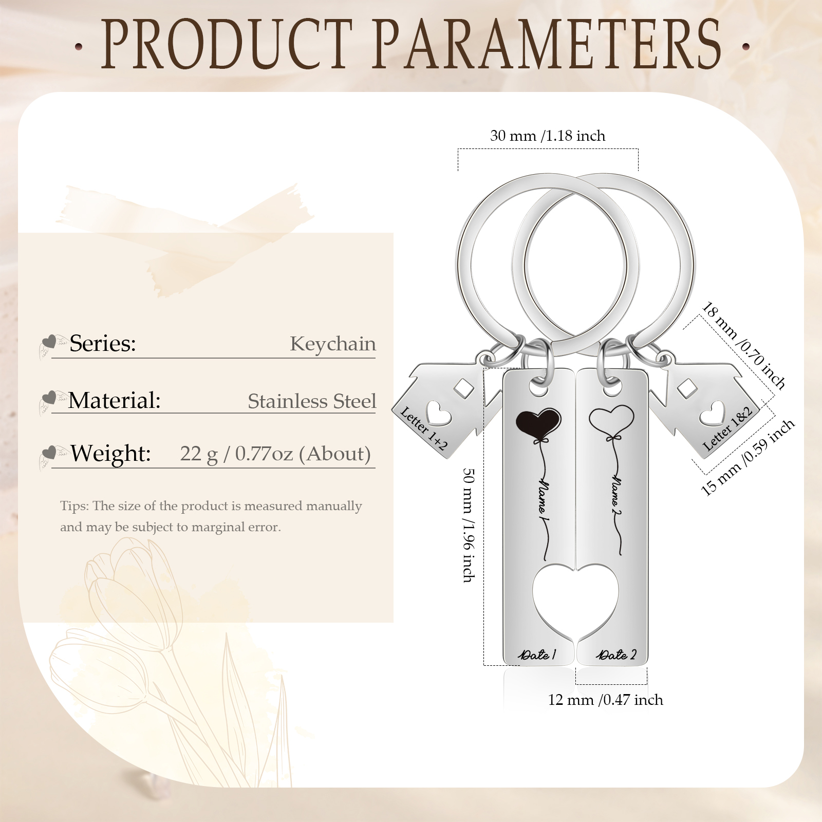 Llavero para pareja corazones 2 nombres, 2 letras personalizados con fecha dije de casa-Jessemade ES