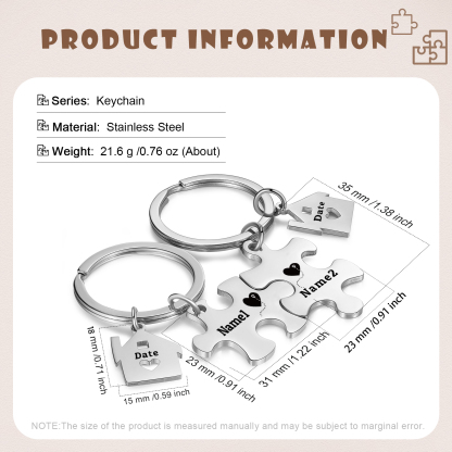Llavero para pareja rompecabezas 2 nombres personalizados con fecha dije de casa-Jessemade ES