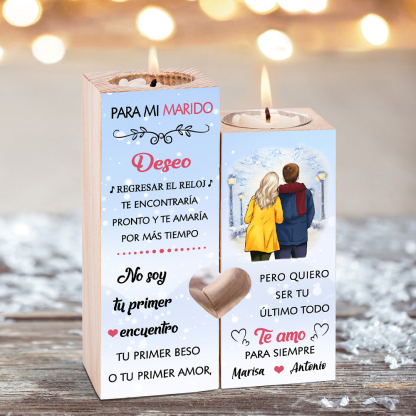 Regalo de Navidad a mi marido-Candelero para pareja de madera de dos piezas sin candela con nombres personalizados-Jessemade ES