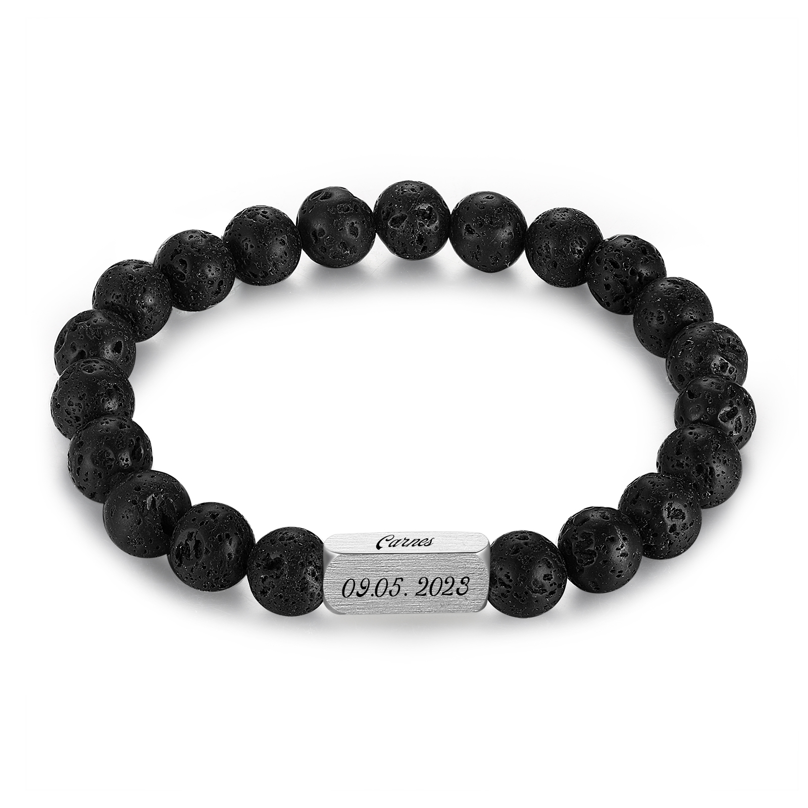 Pulsera de perlas personalizada con nombre y fecha para hombre-Jessemade ES