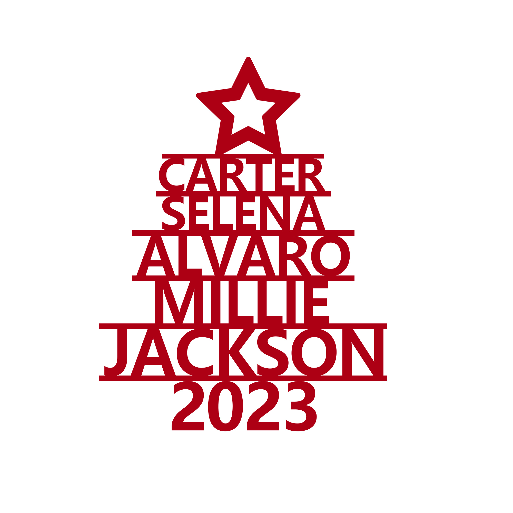 Navidad-Ornamento navideño de madera árbol de nombres con 5 nombres y año personalizados