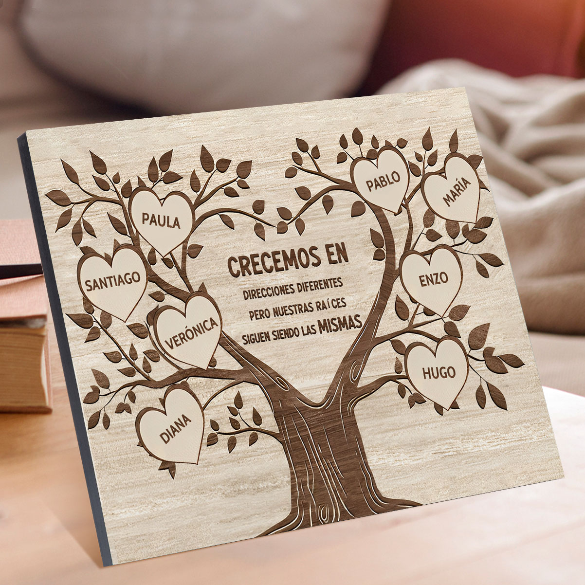 A mi familia-Lámina marco de madera Árbol de la Vida 8 nombres personalizados-Jessemade ES