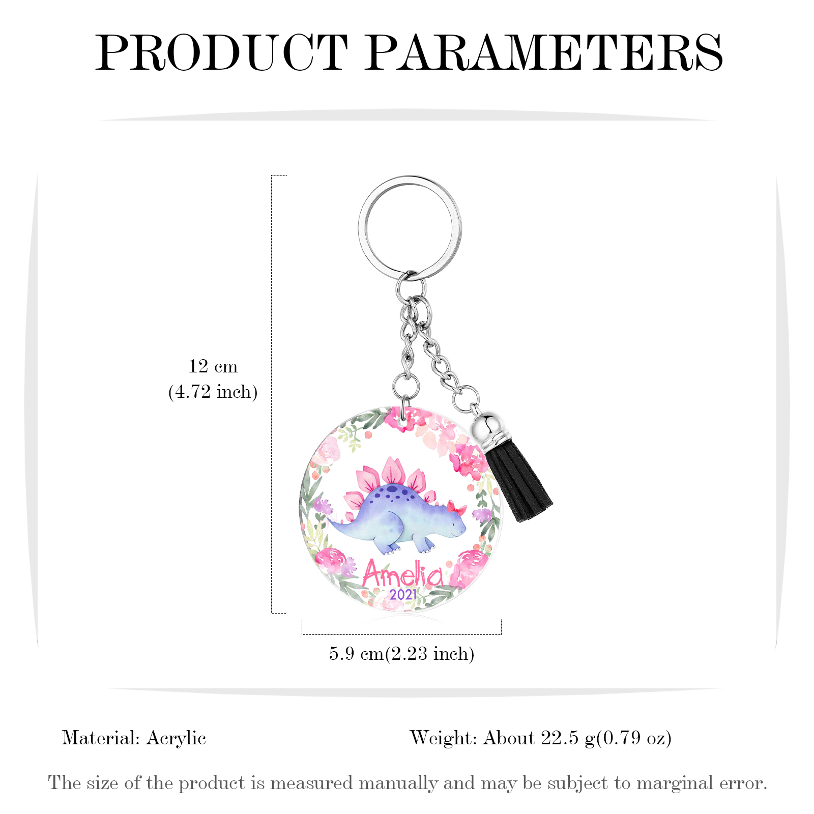 Llavero redondo de acrílico con animales para niñit@s personalizado con 1 nombre y año-Jessemade ES