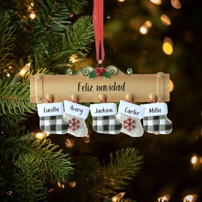 Navidad-Ornamento muñecos navideño de madera calcetines 5 nombres y 1 texto personalizados adorno del árbol-Jessemade ES
