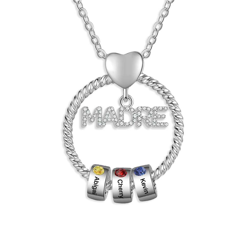 Collar con colgante de "MADRE" con 3 nombres y 3 piedras de nacimiento personalizados | Jessemade-Jessemade ES