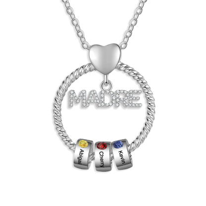Collar con colgante de "MADRE" con 3 nombres y 3 piedras de nacimiento personalizados | Jessemade-Jessemade ES