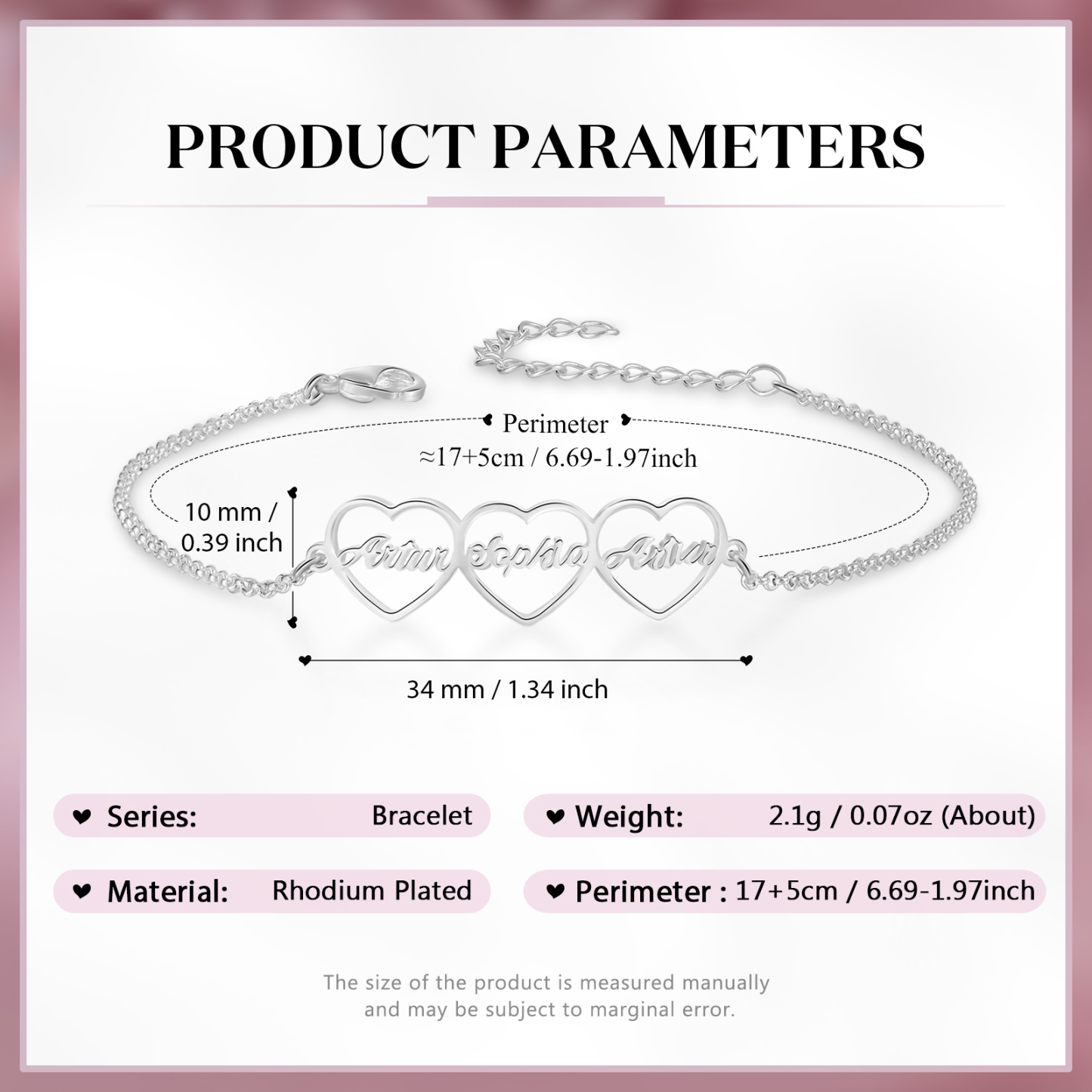 Pulsera 1-4 nombres personalizados con dije de corazón-Jessemade ES