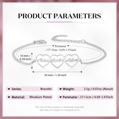 Pulsera 1-4 nombres personalizados con dije de corazón-Jessemade ES