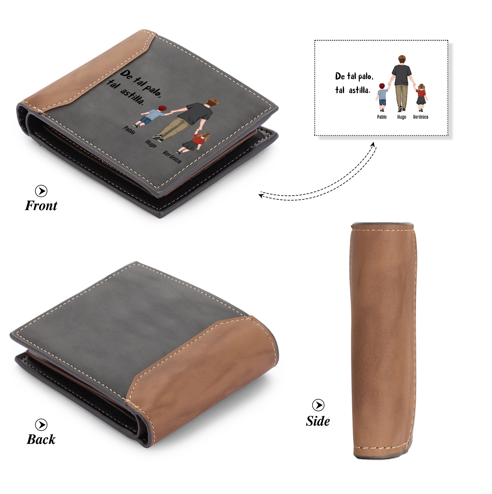 A mi papá-Cartera, billetera clásica siluetas 2-3 nombres personalizados para hombre monedero-Jessemade ES