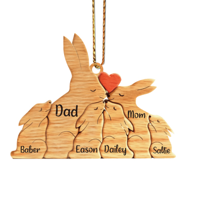 Navidad-Ornamento muñecos navideño de madera familia de conejos 6 nombres personalizados adorno del árbol-Jessemade ES