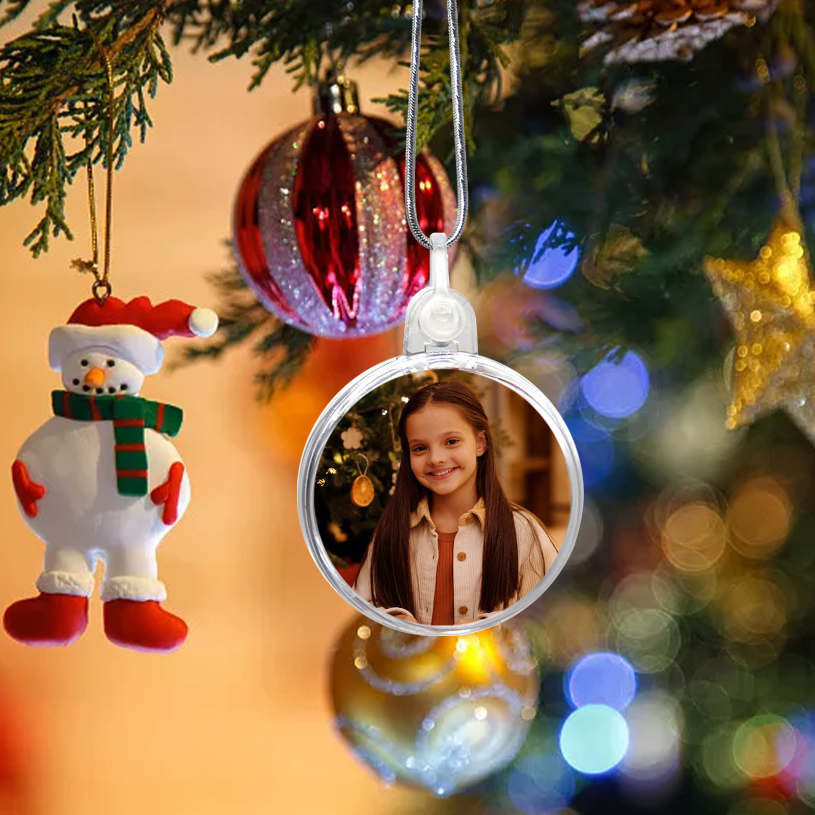 Navidad-Ornamento navideño medalla redonda con 1 foto personalizada adorno del árbol