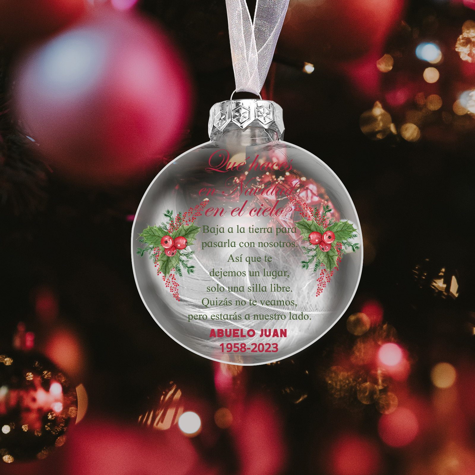 Bola navideña conmemorativa Adorno de Navidad 2 textos personalizados con pluma -Jessemade ES