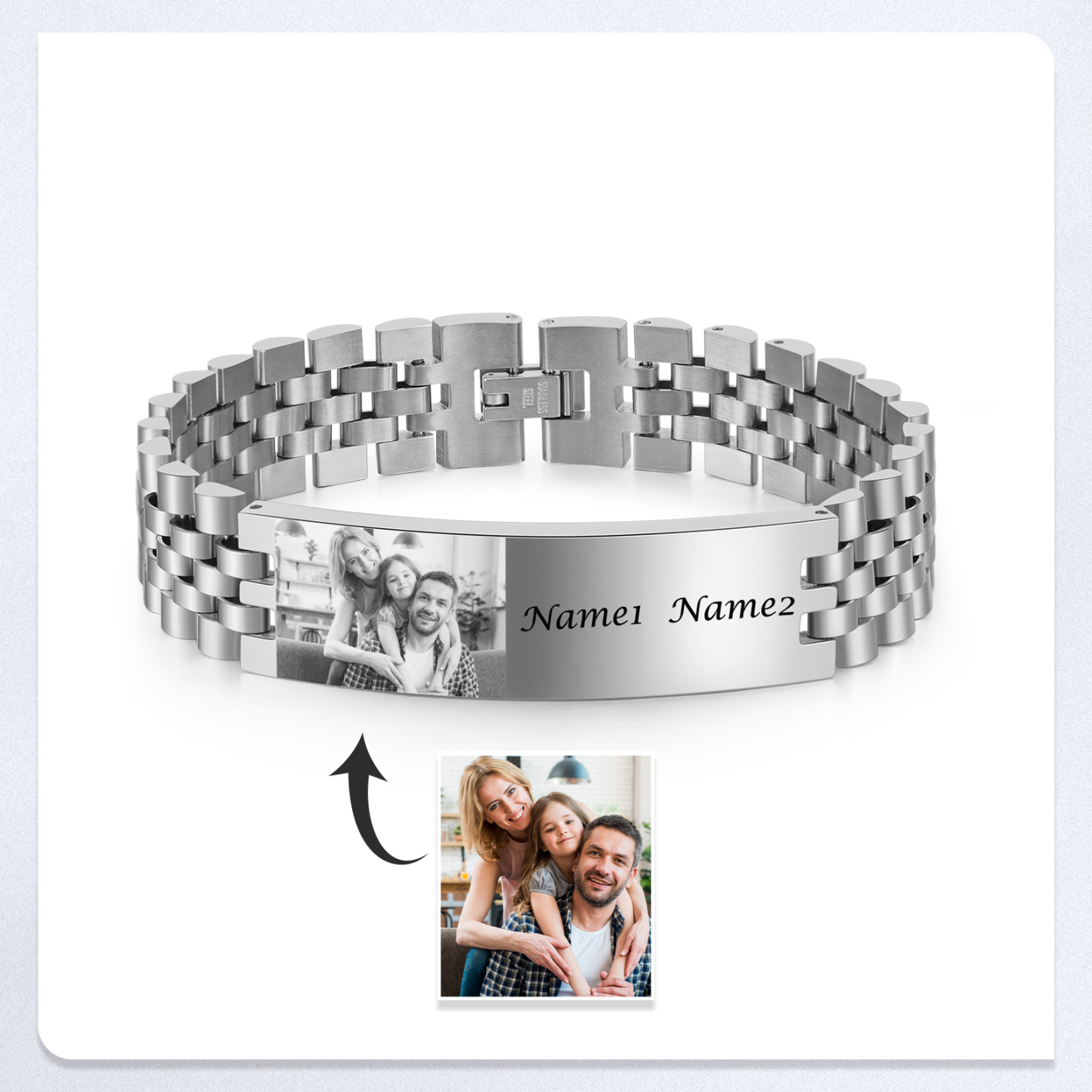 Pulsera de cadena personalizada con 2 nombres y 1 foto para hombre-Jessemade ES