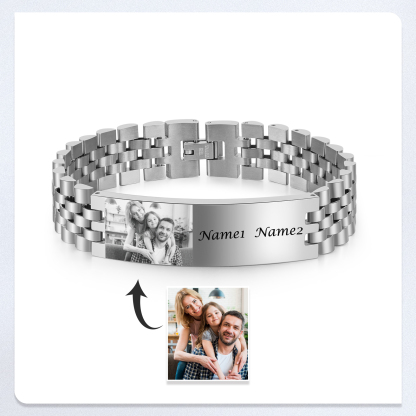 Pulsera de cadena personalizada con 2 nombres y 1 foto para hombre-Jessemade ES