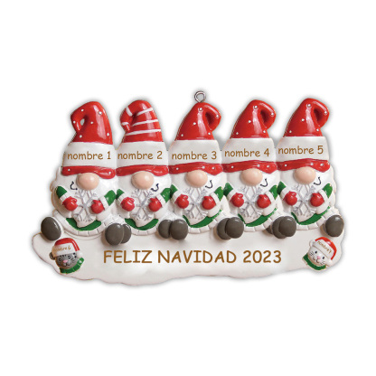 Navidad-Ornamento Navideño Familia de Cinco con Dos Gatos 7 Nombres co