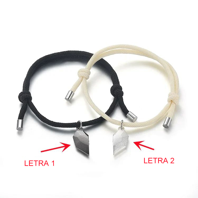 Caja Navidad-Pulseras de cuerda personalizadas para pareja con dije de corazón magnético grabado de dos letras-Jessemade ES