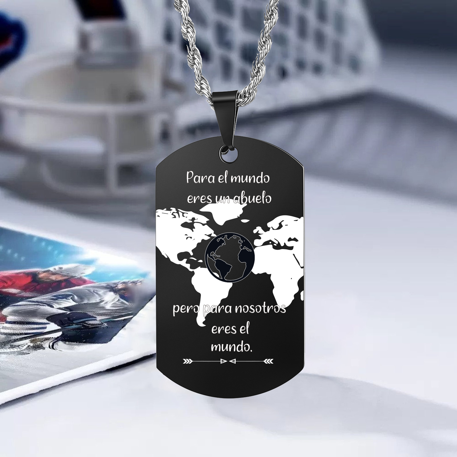 A MI ABUELO-Collar mapa del mundo de placa-Jessemade ES
