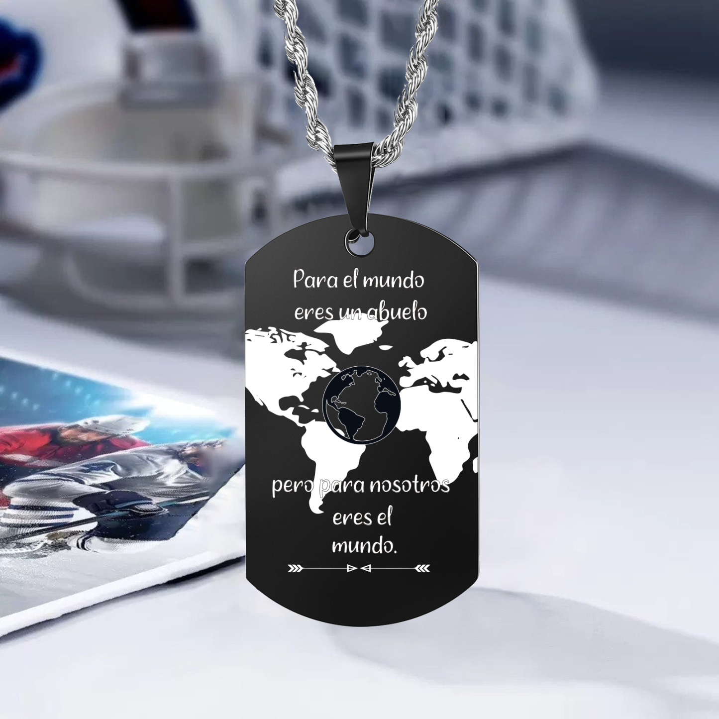 A MI ABUELO-Collar mapa del mundo de placa-Jessemade ES