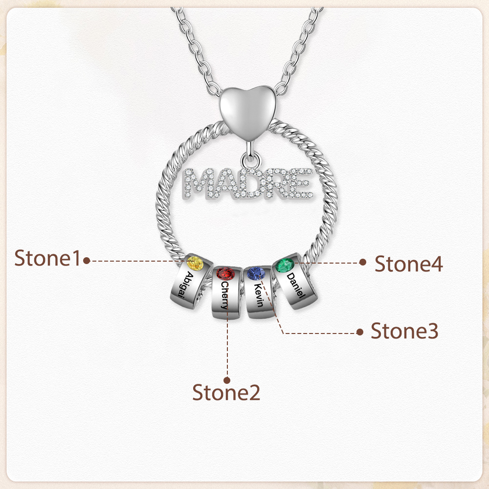 Collar con colgante de "MADRE" con 4 nombres y 4 piedras de nacimiento personalizados | Jessemade-Jessemade ES