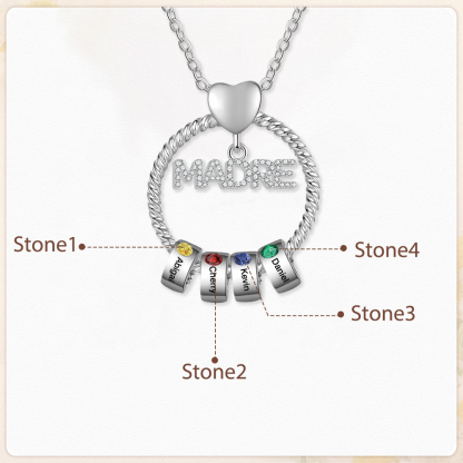 Collar con colgante de "MADRE" con 4 nombres y 4 piedras de nacimiento personalizados | Jessemade-Jessemade ES