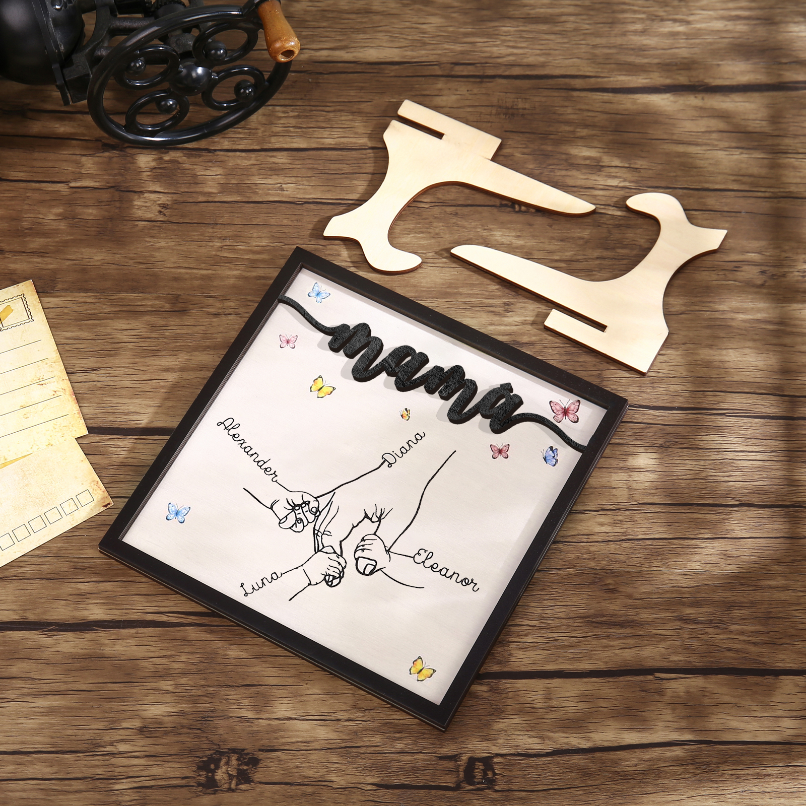 A mi mamá-Adorno 2-7 nombres personalizados decoración de madera mano con manitos-Jessemade ES