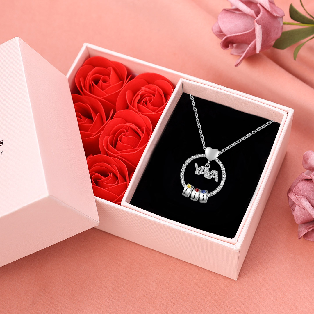 Collar a abuela con colgante de "YAYA" con 3 nombres Y 3 piedras de nacimiento personalizados | Jessemade-Jessemade ES