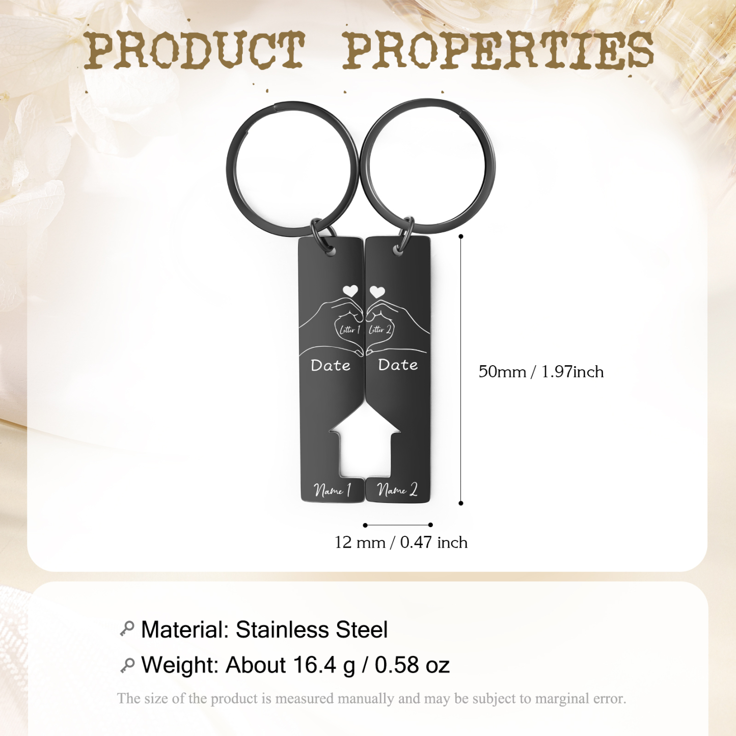 A mi querido-Llavero con casa encajada para pareja posando corazón con manos 2 nombres, 2 letras personalizadas con fecha-Jessemade ES