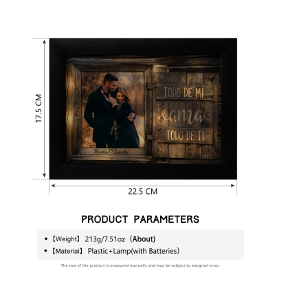 Marco de 1 foto de plástico para pareja 2 nombres personalizados con lámpara-Jessemade ES