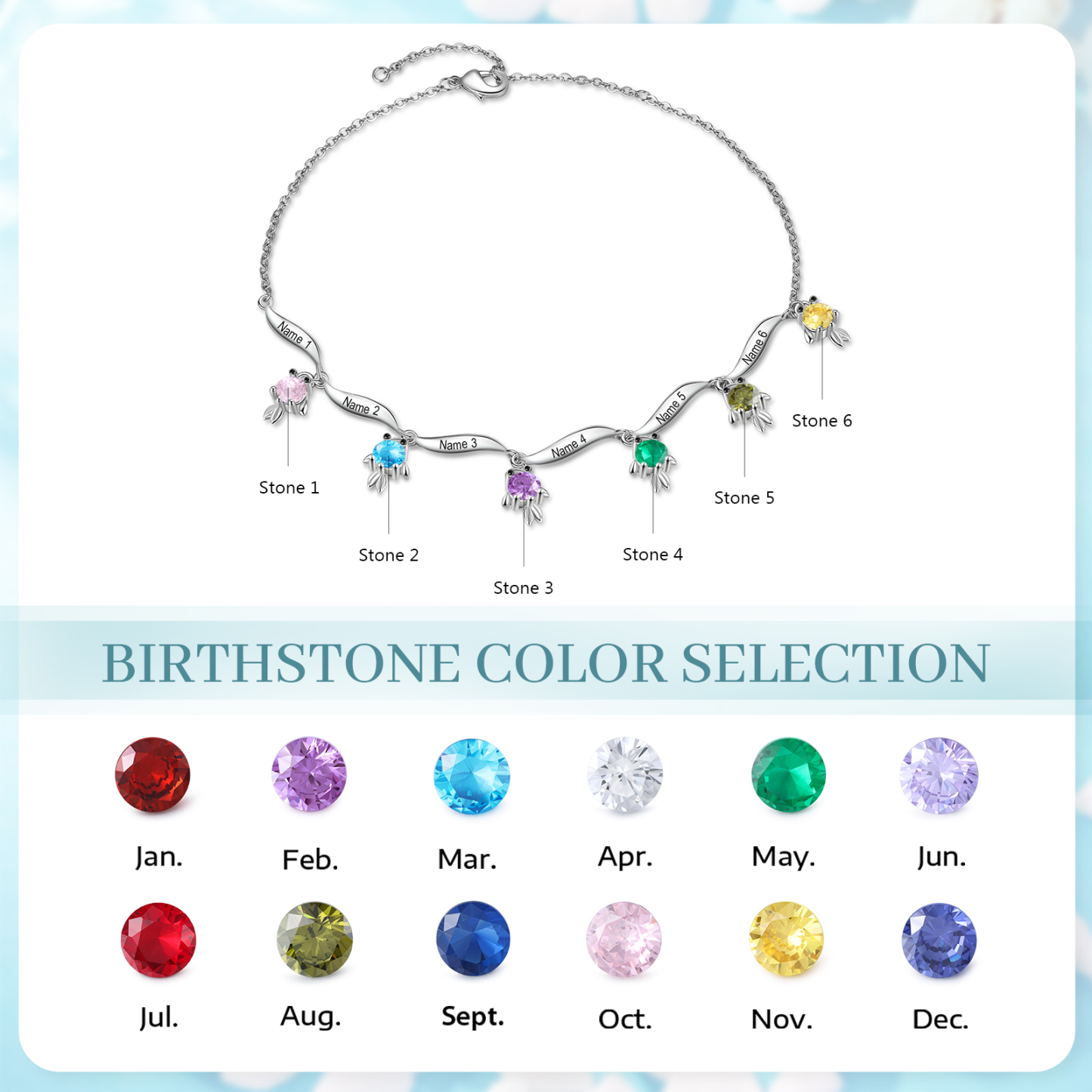 Pulsera de tobillo 1-6 nombres y piedras personalizados con dije de pececito-Jessemade ES