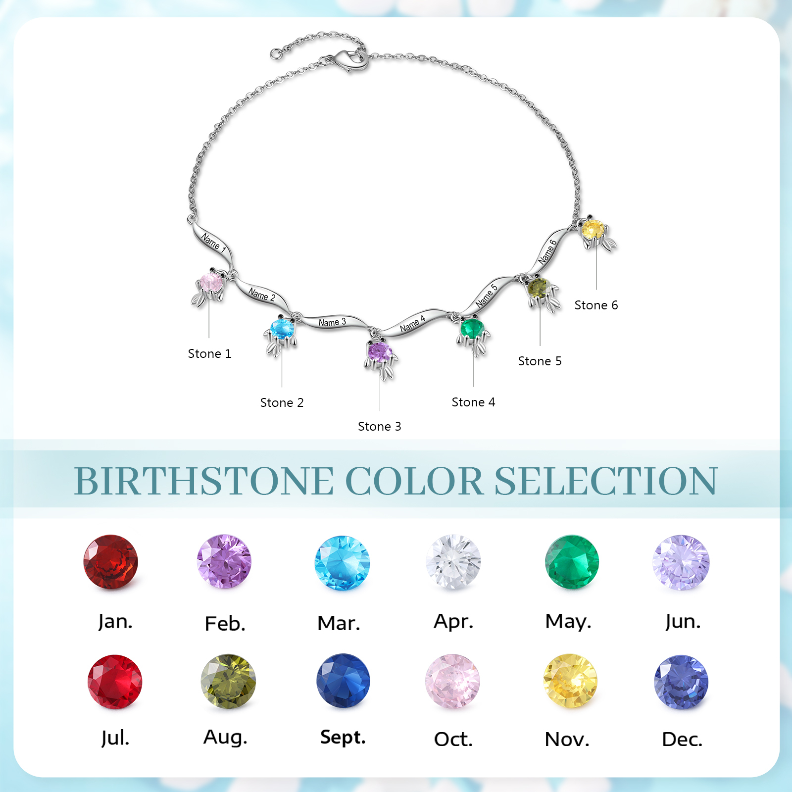 Pulsera de tobillo 1-6 nombres y piedras personalizados con dije de pececito-Jessemade ES