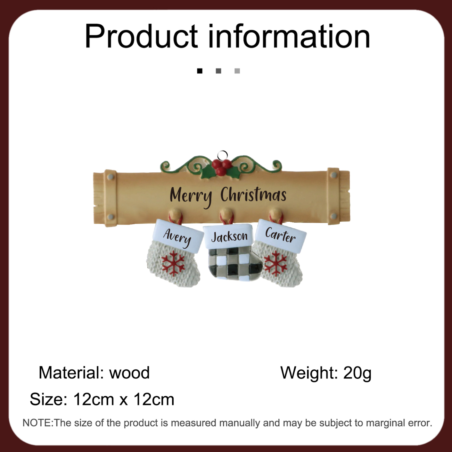 Navidad-Ornamento muñecos navideño de madera calcetines 3 nombres y 1 texto personalizados adorno del árbol-Jessemade ES