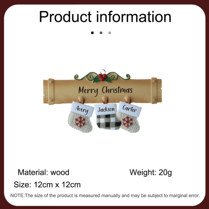Navidad-Ornamento muñecos navideño de madera calcetines 3 nombres y 1 texto personalizados adorno del árbol-Jessemade ES