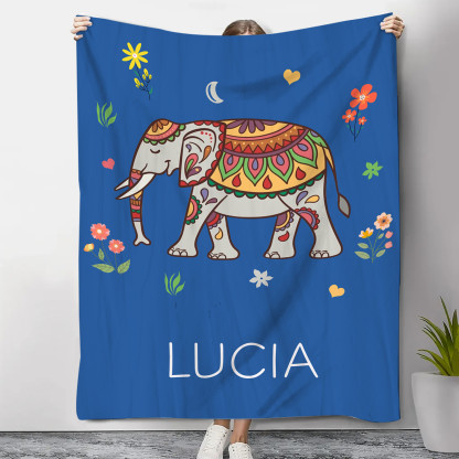 Manta de buen calidad con Elefante personalizada con 1 nombre-Jessemade ES