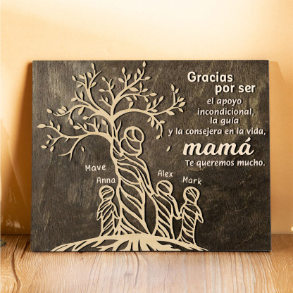 A mi mamá-Lámina mujer de árbol marco de madera personalizado con 4 nombres-Jessemade ES
