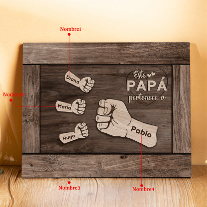 A mi papá - Lámina marco de madera puño con puño 4 nombres personalizados-Jessemade ES