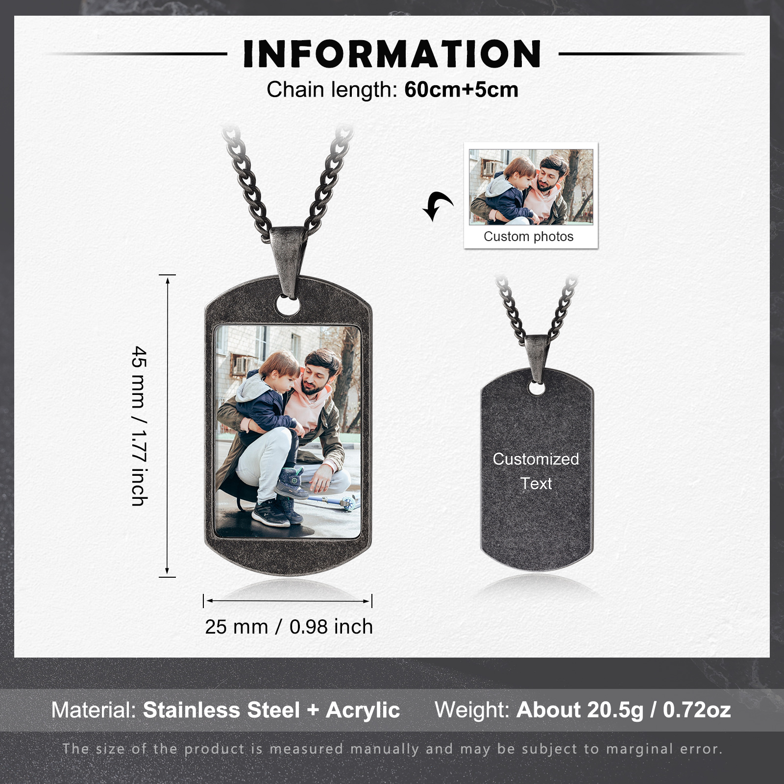 Collar personalizado con 1 foto y 1 texto para hombre-Jessemade ES