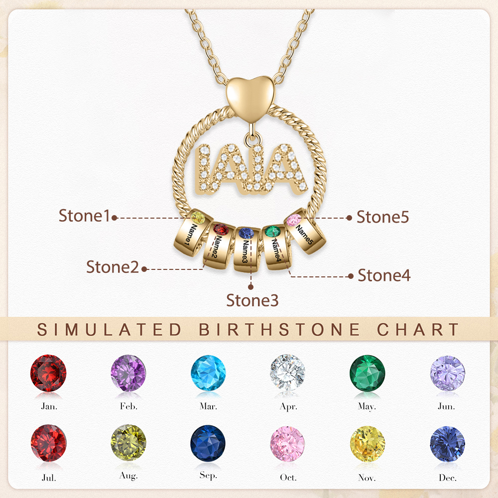 Collar a abuela con colgante de "IAIA" con 5 nombres y 5 piedras de nacimiento personalizados | Jessemade-Jessemade ES