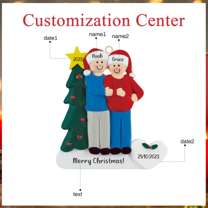 Navidad-Muñecos Ornamentos Navideños de Pareja 2 Nombres, Año, Fecha y Texto Personalizados Adorno de Madera-Jessemade ES