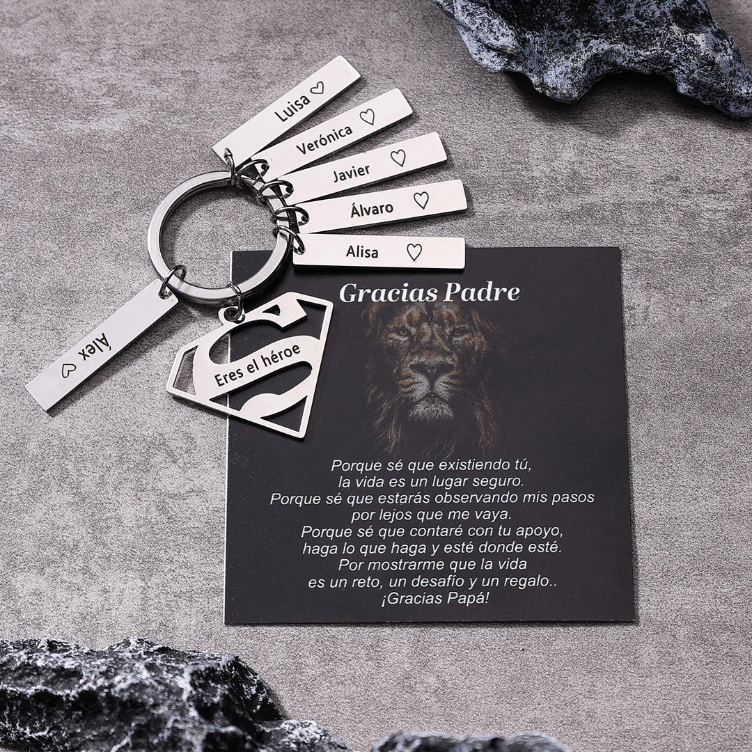 A mi papá - Llavero Superman con 6 nombres personalizados con texto-Jessemade ES