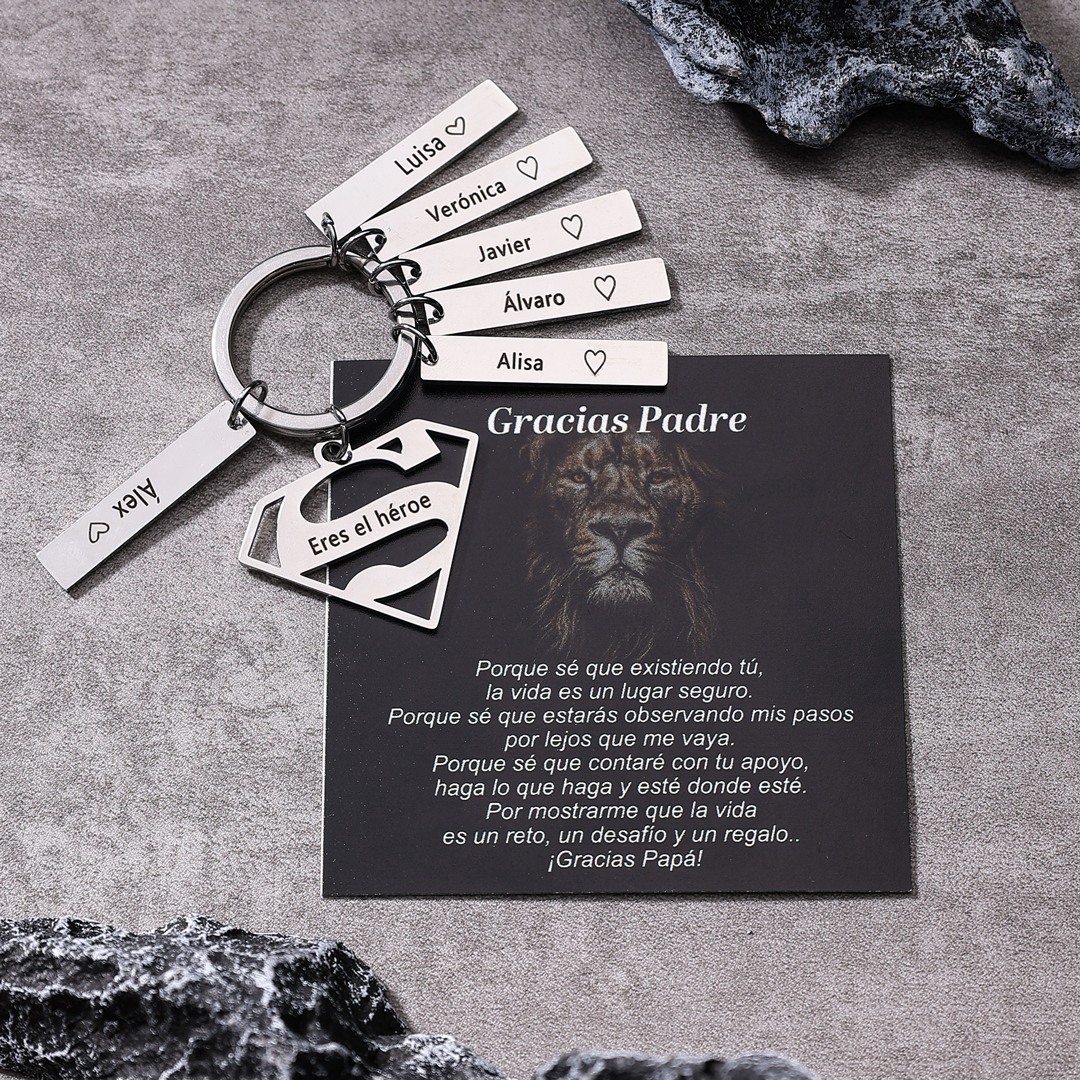 A mi papá - Llavero Superman con 6 nombres personalizados con texto-Jessemade ES