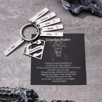 A mi papá - Llavero Superman con 6 nombres personalizados con texto-Jessemade ES